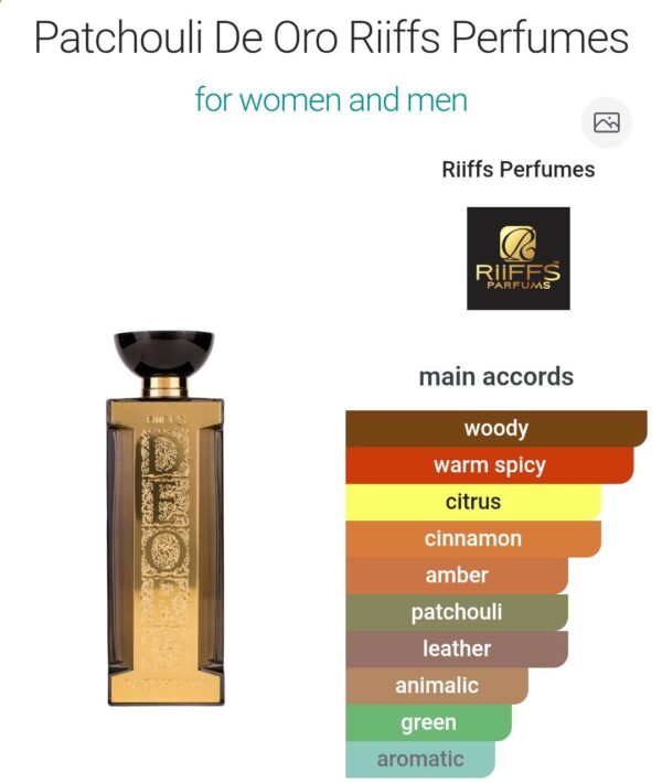 Patchouli De Oro Rifss 100ml
باتشولي دي اورو من ريفس ١٠٠ملي