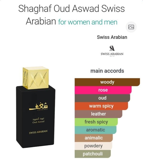Shaghaf Oud Aswad 75ml
شغف عود اسود ٧٥ملي من سويس اريبيان