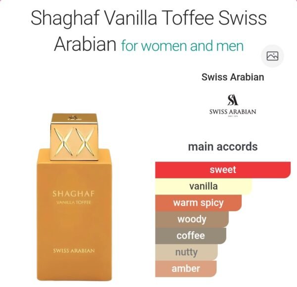 Shaghaf Vanilla Toffee 75ml
شغف فانيلا توفي ٧٥ملي سويس اريبيان