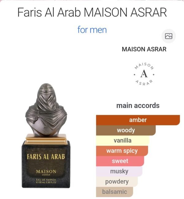 Faris Al Arab 100ml Maison Asar
فارس العرب ١٠٠ملي من ميزون اسرار